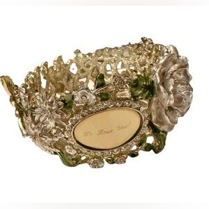 Cottagecore Floral Butterfly Candle Holder Gold Tone Crystal Accent Decor